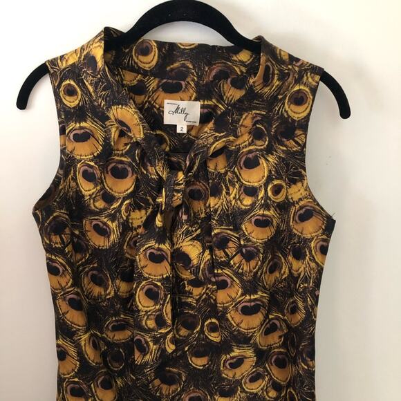 Milly Peacock Motif tie neck Blouse Size 2 - Picture 3 of 6